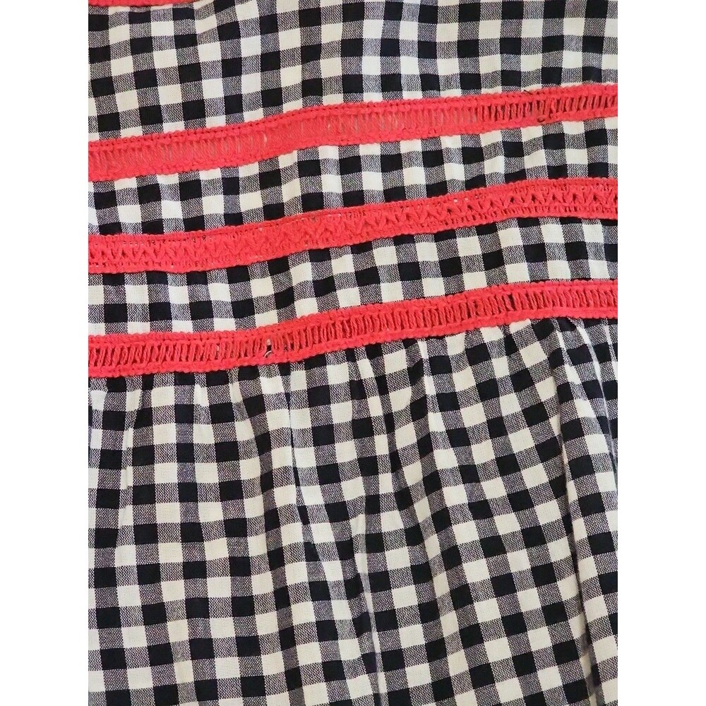 Crown & Ivy Frida's Garden Navy Red/White S Gingham Peasant Top Checks  Tassels - Picture 12 of 16